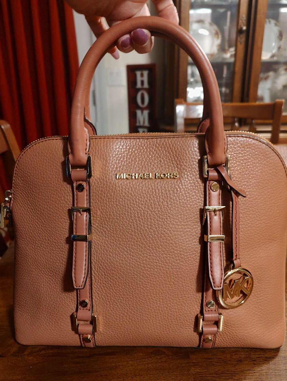 Michael Kors Pink Pebbled Leather Satchel with Gold Hardware